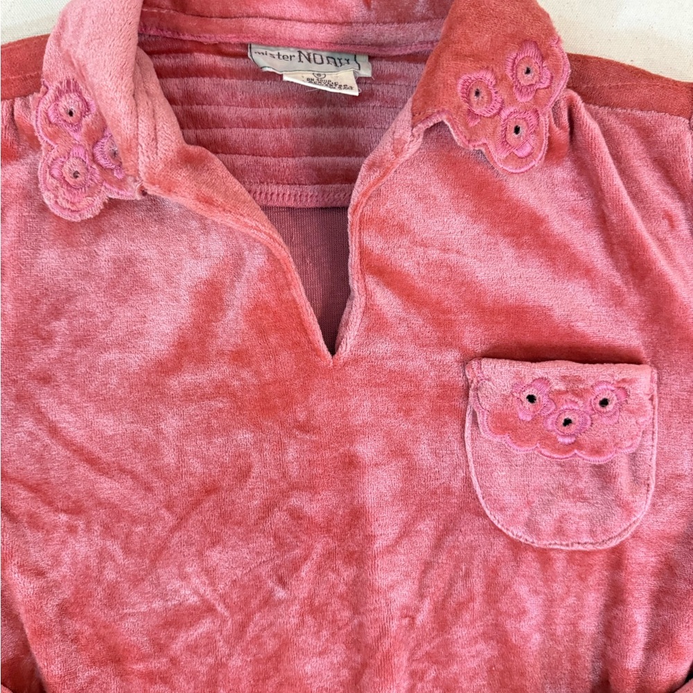 Vintage Mister Noah Pink Velour Pullover with Collar Size Small Coquette - Picture 3 of 10